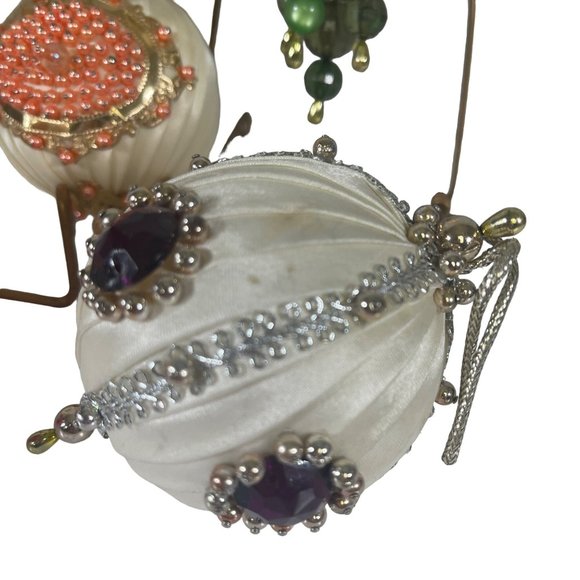 Vintage Satin and Beaded Handmade Ornaments Set of 5 - Picture 3 of 7